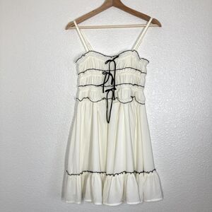 THIRTY/THIRTY LA Dress Womens Small White Ruffle Smocked Lace Up Mini Sundress